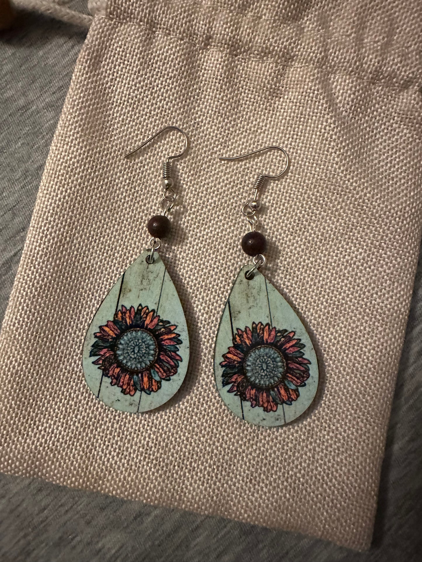 Blue Wallflowers Teardrop Earrings