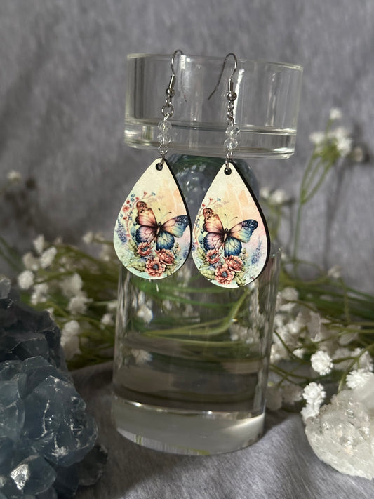 Watercolor Butterfly Teardrop Earrings - Style 4