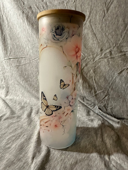 Floral Butterfly 20 oz Glass Tumbler