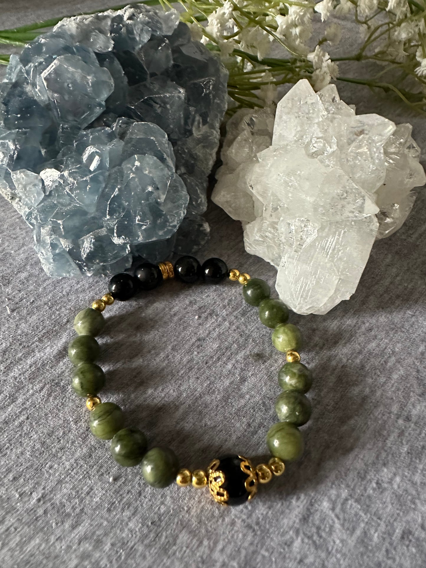 Canadian Jade and Obsidian Crystal Bracelet