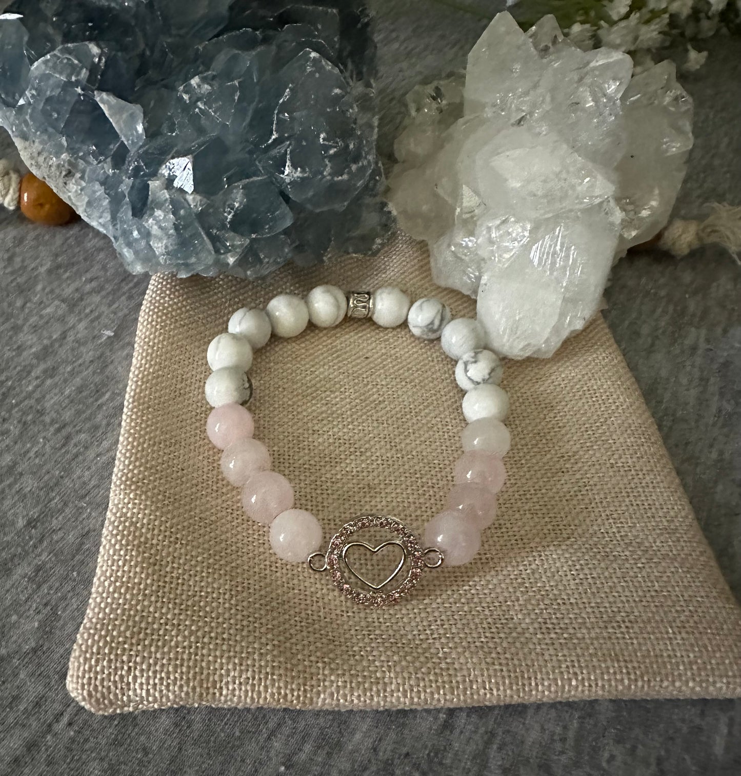 Howlite and Rose Quartz Crystal Lux Bracelet