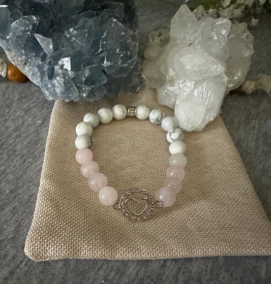 Howlite and Rose Quartz Crystal Lux Bracelet