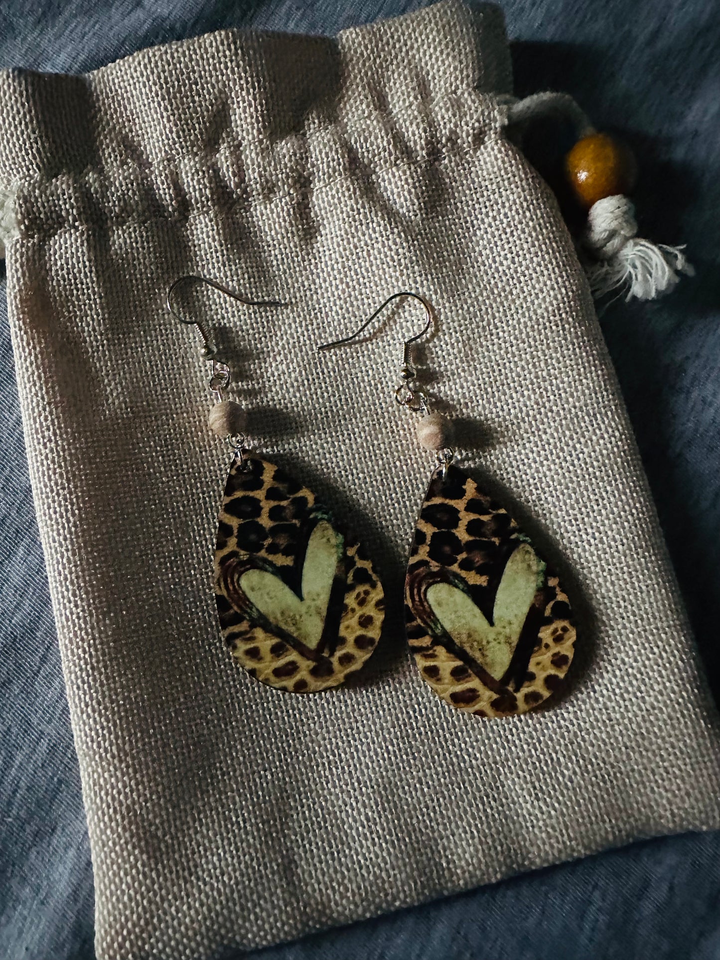 Leopard Hearts Teardrop Earrings