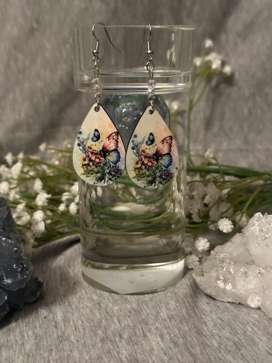 Watercolor Butterfly Teardrop Earrings - Style 3