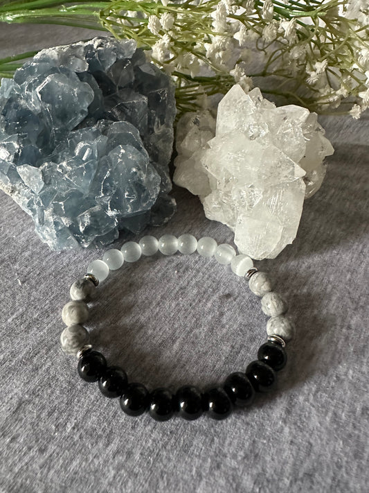 Black Tourmaline, Labradorite and Selenite Crystal Bracelet