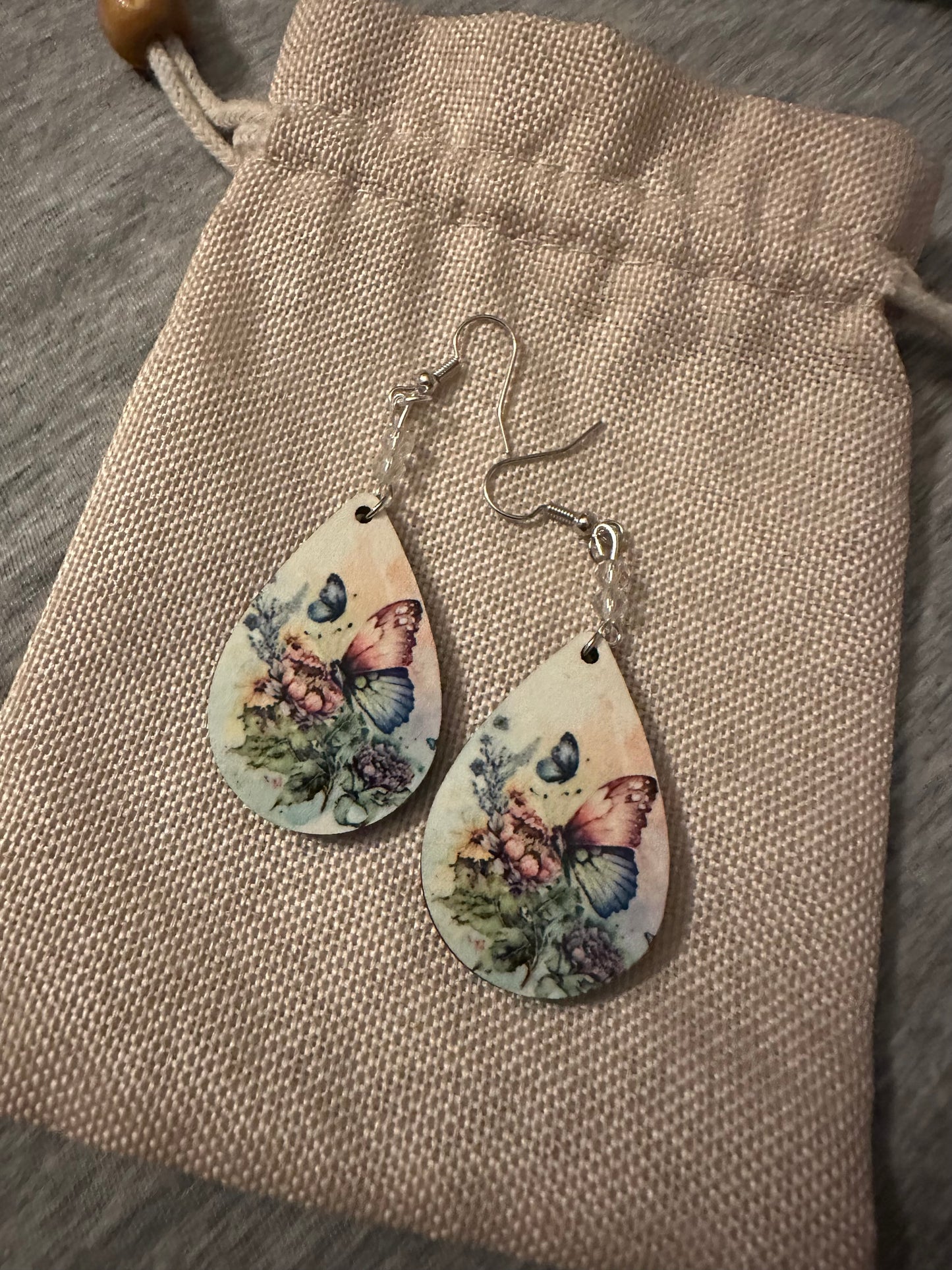 Watercolor Butterfly Teardrop Earrings - Style 3