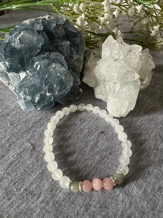 Moonstone, Labradorite and Rose Quartz Crystal Bracelet