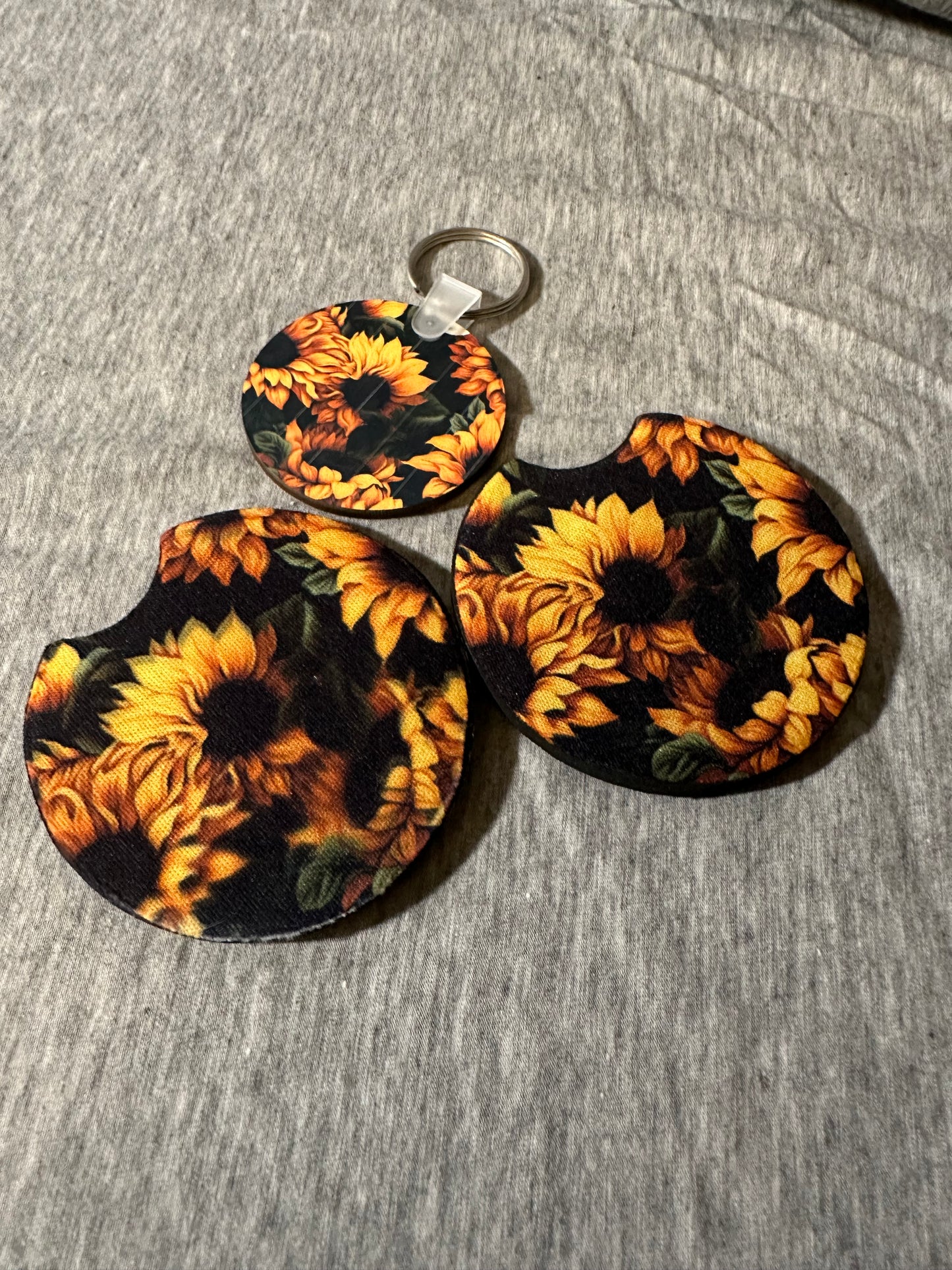 Floral Car Coaster and Keychain Set C