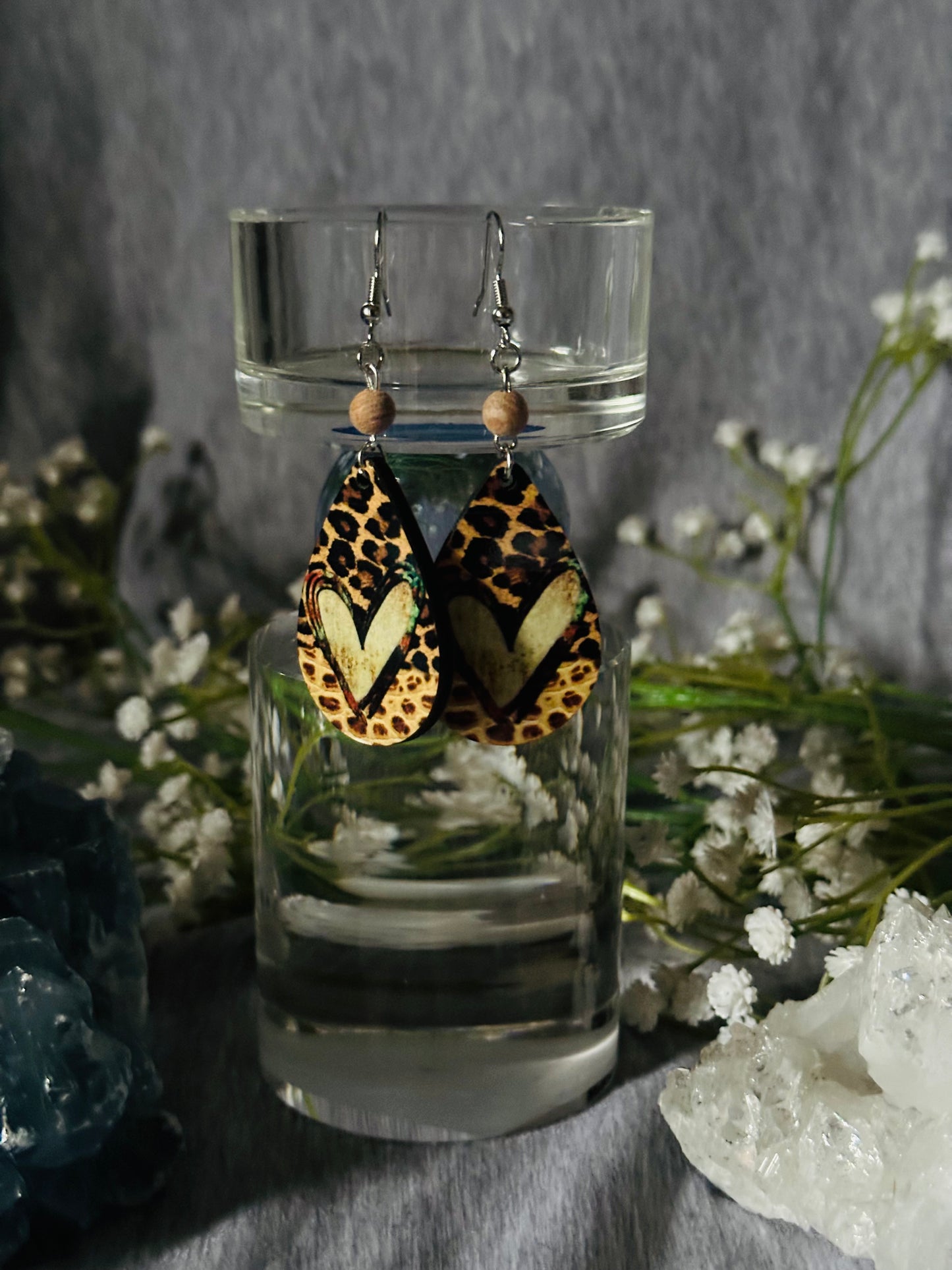 Leopard Hearts Teardrop Earrings