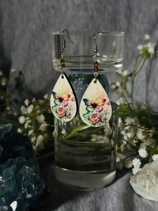 Watercolor Butterfly Teardrop Earrings - Style 2