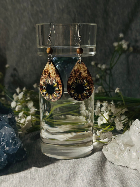 Brown Wallflowers Teardrop Earrings