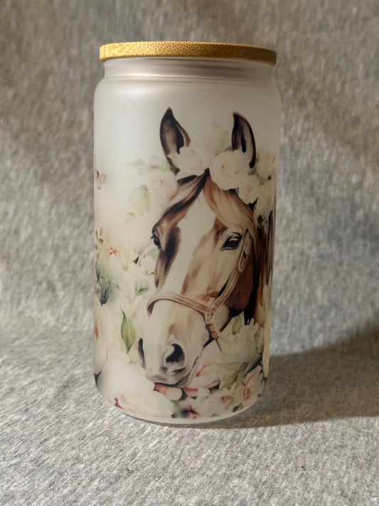 Horses 16 oz Glass Tumbler