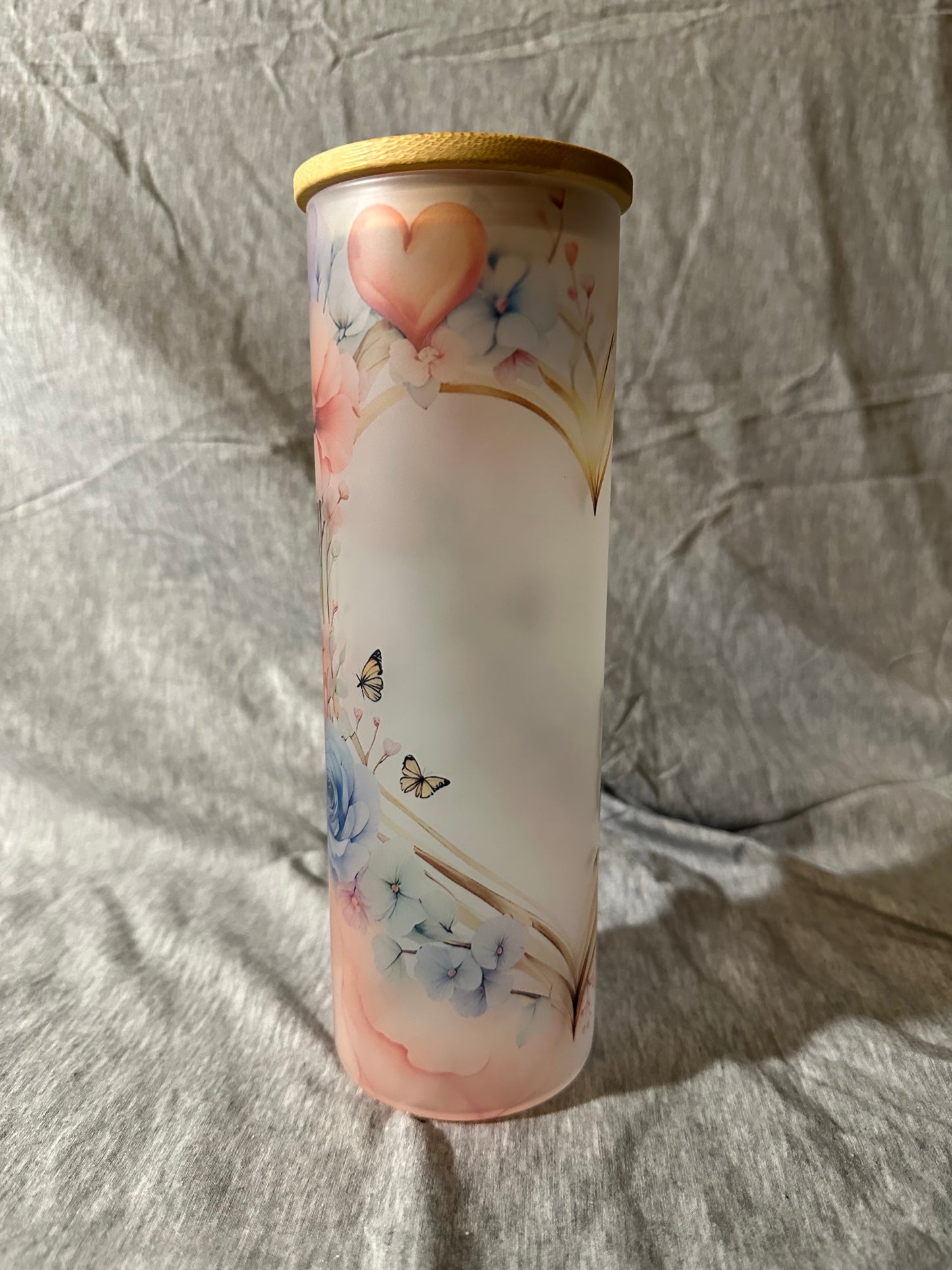 Floral Butterfly 20 oz Glass Tumbler