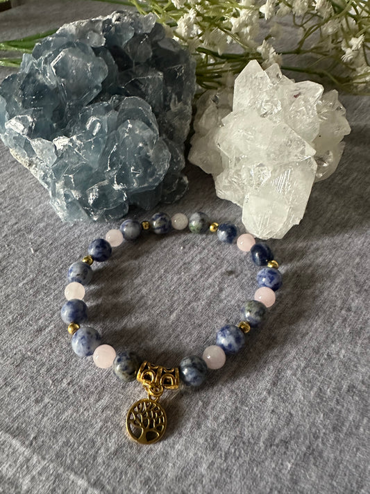 Sodalite and Rose Quartz Crystal Bracelet