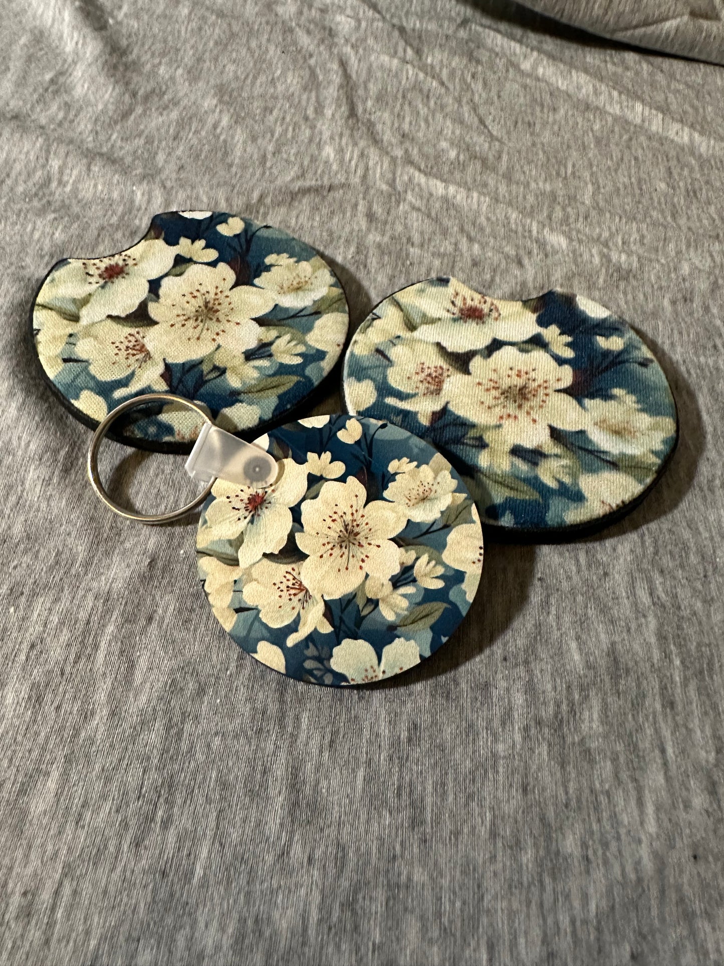 Floral Car Coaster and Keychain Set B