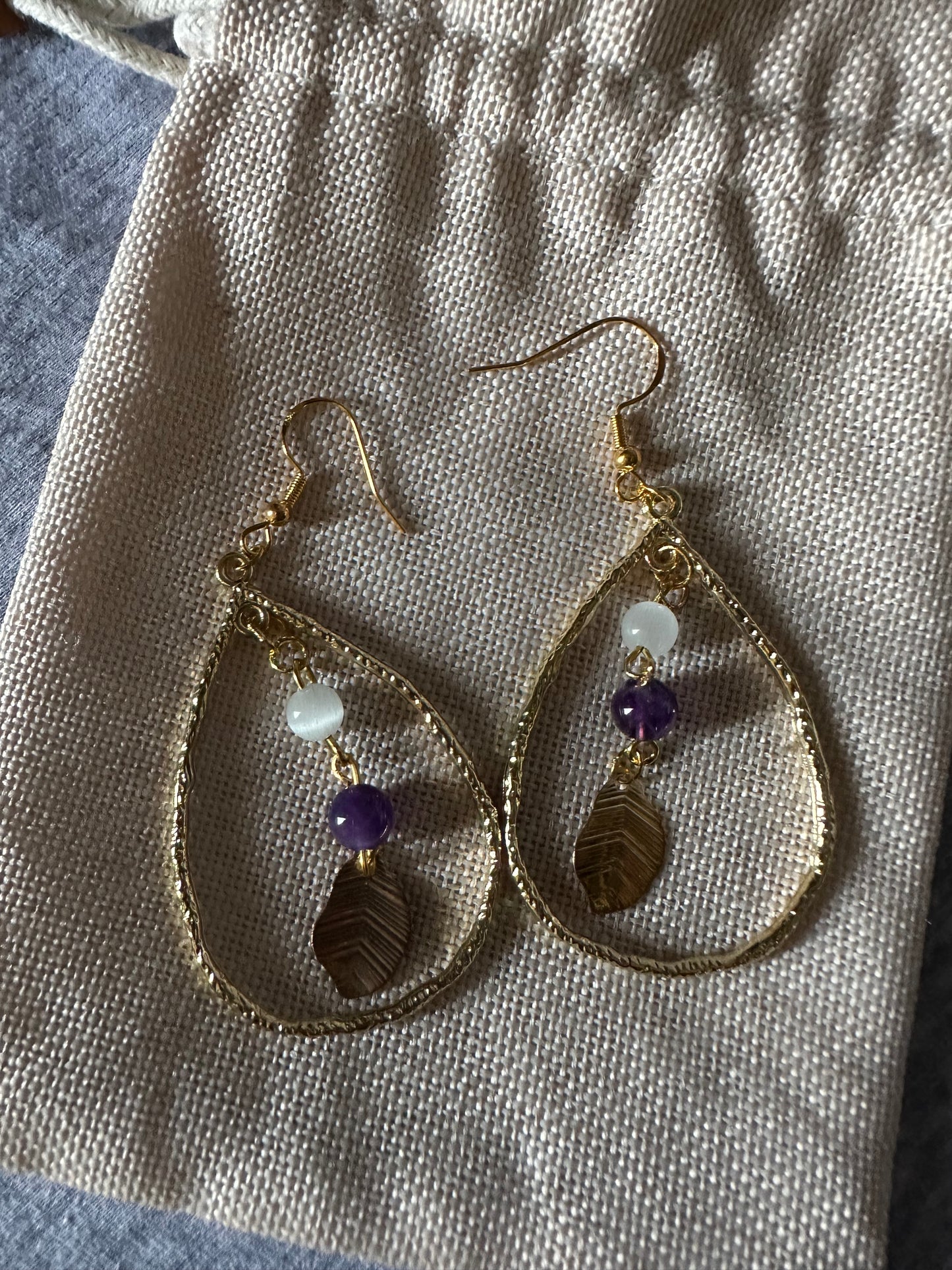 Amethyst and Selenite Teardrop Earrings