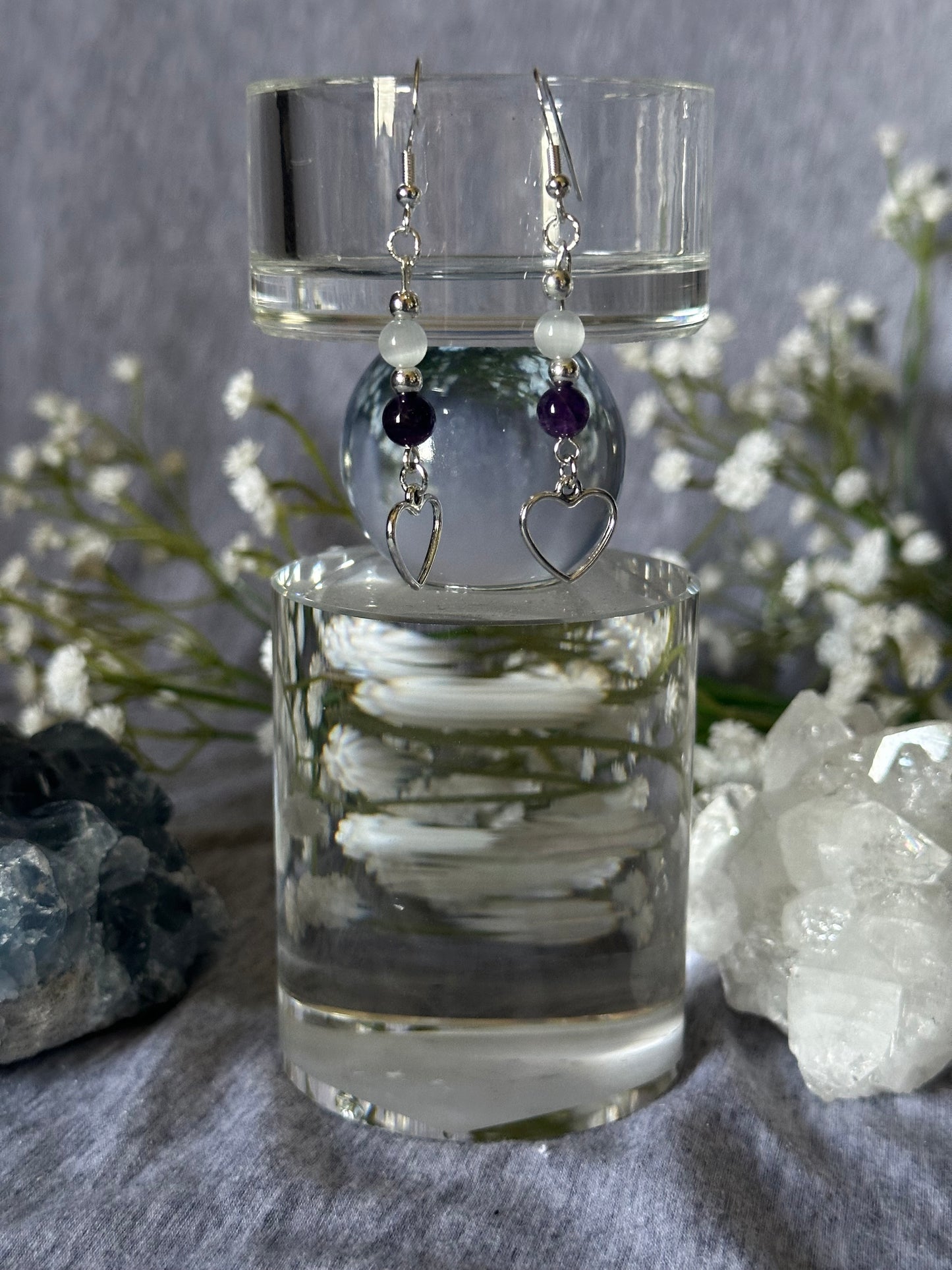 Selenite and Amethyst Crystal Earrings