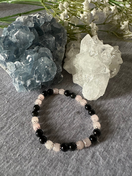 Black Obsidian and Rose Quartz Crystal Bracelet