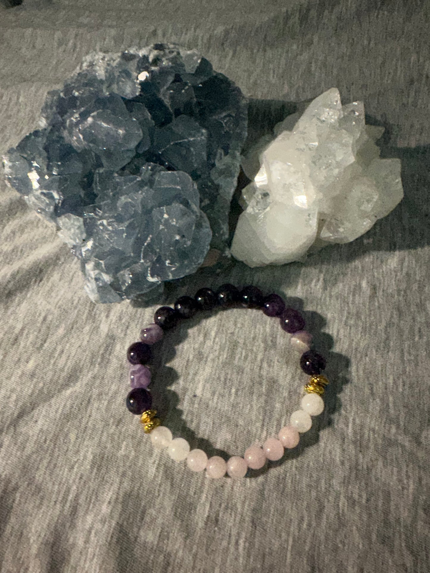 Amethyst, Rose Quartz and Moonstone Crystal Bracelet