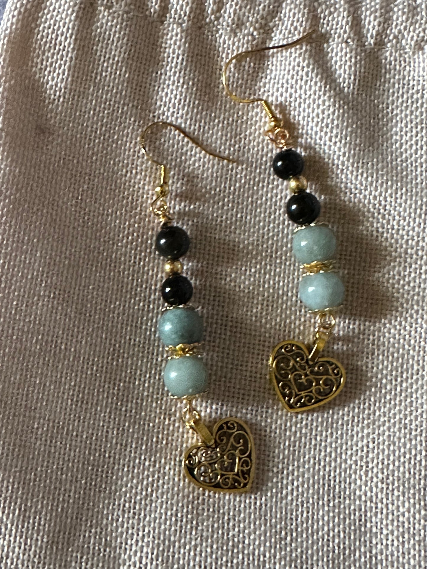 Obsidian and Burmese Jade Earrings