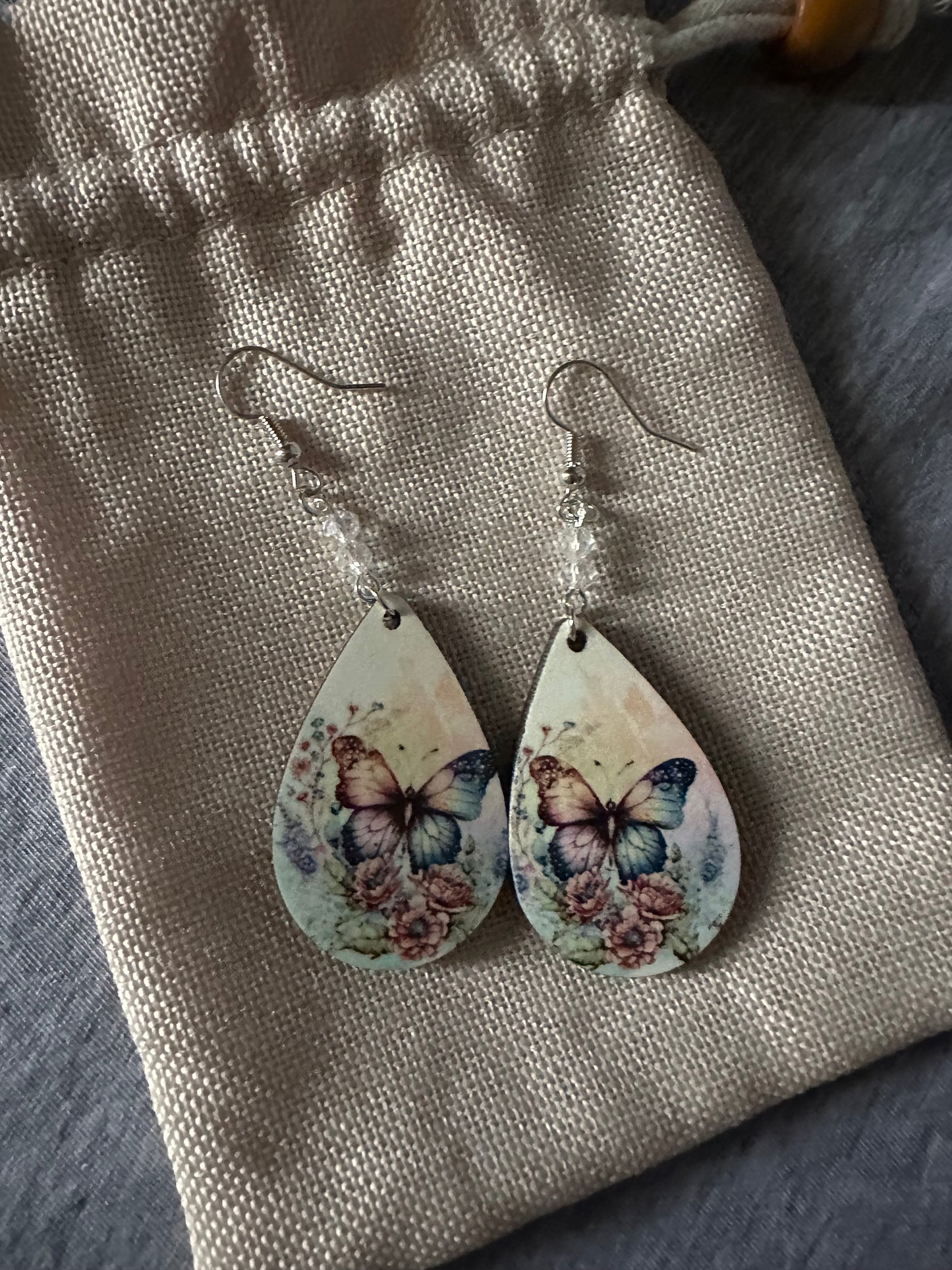 Watercolor Butterfly Teardrop Earrings - Style 4