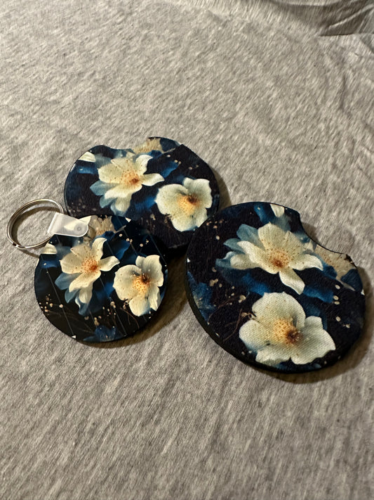 Floral Car Coaster and Keychain Set A