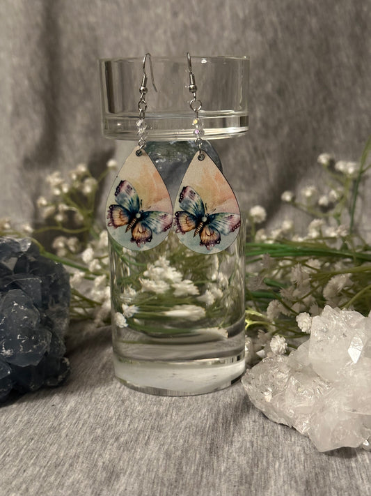 Watercolor Butterfly Teardrop Earrings - Style 1