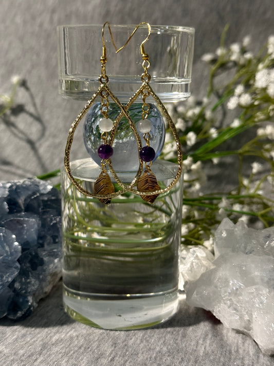 Amethyst and Selenite Teardrop Earrings